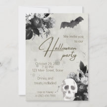 Elegante Florals und Skull Halloween-Party Invitat