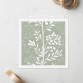 Elegante Floralsilhouette Hellgrün Minimal Mitteilungskarte (Vorderseite/Rückseite Beispiel)