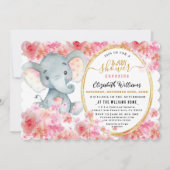 Elegante FloralWasserfarbe Niedlich Elephant Babyd Einladung (Vorderseite)