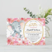 Elegante FloralWasserfarbe Niedlich Elephant Babyd Einladung (Stehend Vorderseite)