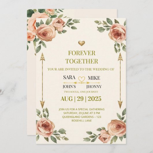 ELEGANTE FLORALWEDING INVITATIONSKARTE EINLADUNG (Vorne/Hinten)