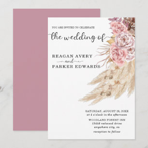 Elegante, florentrockene Pampas-Hochzeit Einladung