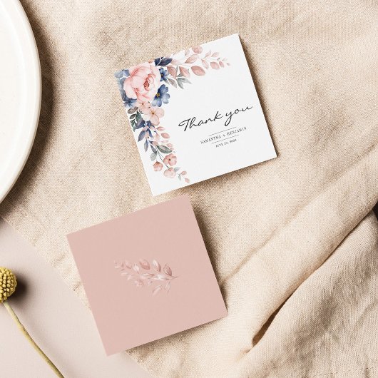 Elegante florrosa blaue Wasserfarbe Danke Karte