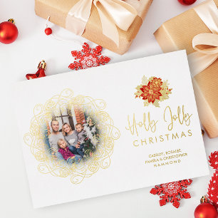 Elegante Flourish Goldene Ornament Foto Weihnachte Folien Feiertagskarte