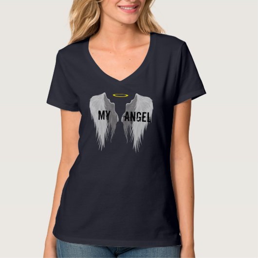Elegante Flügel MY ANGEL schwarze Frauen T-Shirt (Vorderseite)
