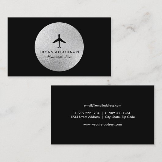Elegante Flugzeug-Visitenkarte Visitenkarte (Vorne/Hinten)
