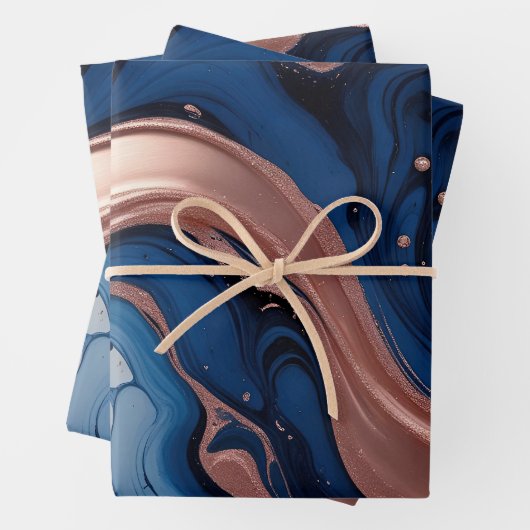 Elegante Fluid Art mit Kupfer und blauen Wirbel Geschenkpapier Set (Beispiel)