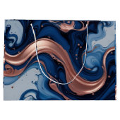 Elegante Fluid Art mit Kupfer und blauen Wirbel Große Geschenktüte (Rückseite)