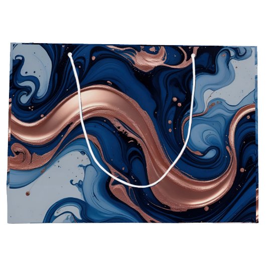 Elegante Fluid Art mit Kupfer und blauen Wirbel Große Geschenktüte (Rückseite)