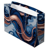 Elegante Fluid Art mit Kupfer und blauen Wirbel Große Geschenktüte (Rückseite Schrägansicht)
