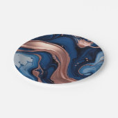 Elegante Fluid Art mit Kupfer und blauen Wirbel Pappteller (Schrägansicht)