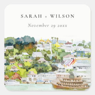 Elegante Flusskreuzfahrt Landschaft Hochzeit Quadratischer Aufkleber
