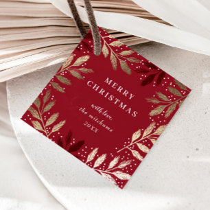 Elegante Foil Branches Frohe Weihnachtsfeiertage Geschenkanhänger