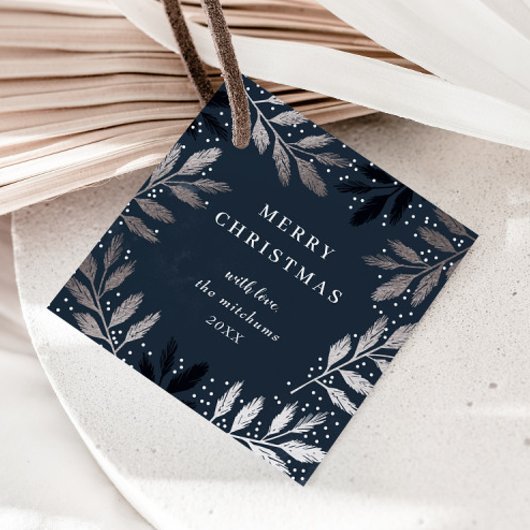 Elegante Foil Branches Frohe Weihnachtsfeiertage Geschenkanhänger