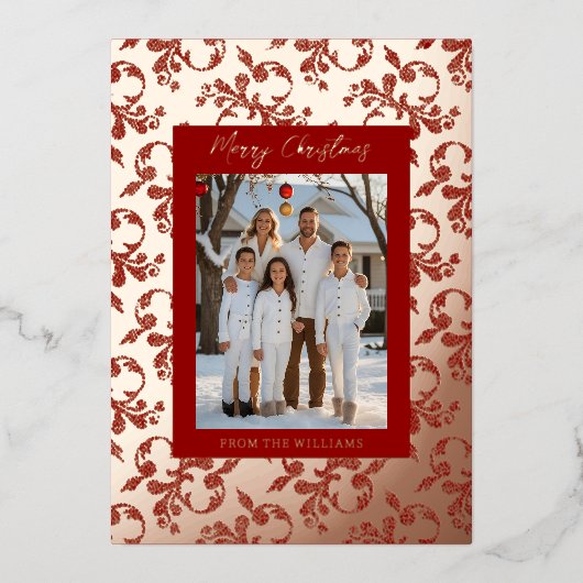 Elegante Foil Weihnachtskarte Vorlage Holiday Red (Vorderseite)