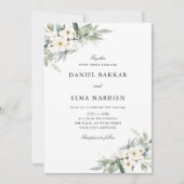 Elegante Foliage Boho Aquarell Blumen Hochzeit Einladung (Vorderseite)
