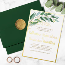 Elegante Foliage Botanical Gold Leaf Green Wedding