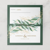 Elegante Foliage Forest Green Gold Hochzeit Platzkarte (Außenseite Aufgefaltet)