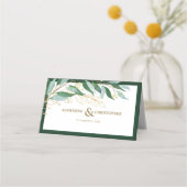 Elegante Foliage Forest Green Gold Hochzeit Platzkarte (Vorderseite)