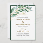 Elegante Foliage Forest Green Gold Leaf Hochzeit Einladung (Vorderseite)