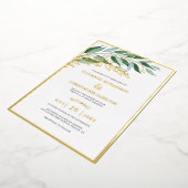 Elegante Foliage Forest Green Gold Leaf Hochzeit Folieneinladung (Gedreht)