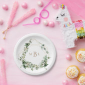 Elegante Foliage Gold Geometric Monogram Wedding Pappteller (Party)