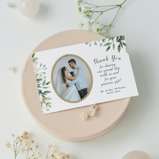 Elegante Foliage & Goldperlenhochzeit Dankeskarte