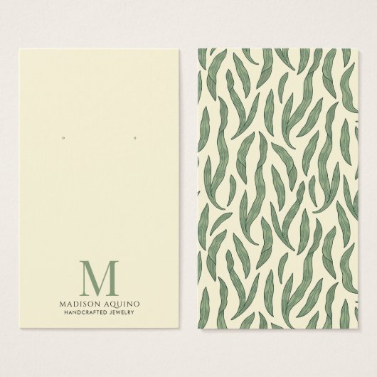 Elegante Foliage Green Cream Earring Display Cards (Vorne & Hinten)