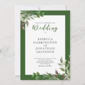 Elegante Foliage Green Leaf Hochzeitseinladung (Vorderseite)