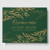 Elegante Foliage Green und Gold Quinceanera Gästebuch (Vorderseite)