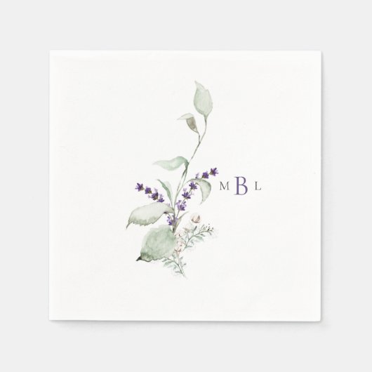 Elegante Foliage & Lavender Monogram II Hochzeit Serviette (Vorderseite)
