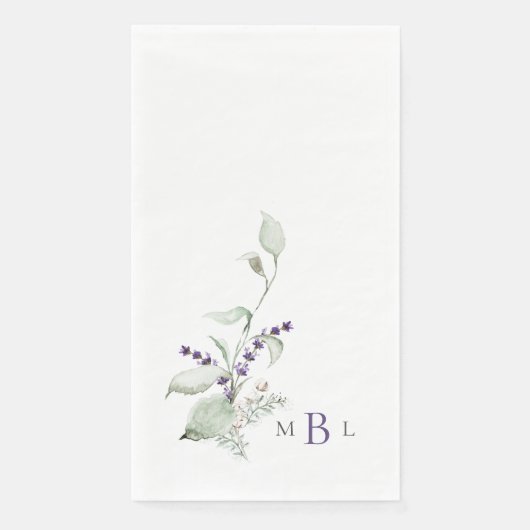 Elegante Foliage & Lavender Monogram Wedding II Serviette (Vorderseite)