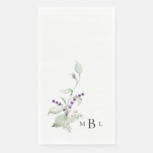 Elegante Foliage Lavender Monogram Wedding Serviette (Vorderseite)