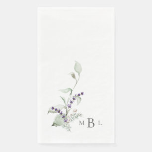 Elegante Foliage & Lavender Monogram Wedding Serviette