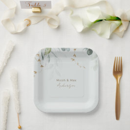 Elegante Foliage Light Sage Couple Names Pappteller