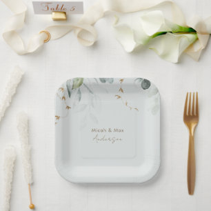 Elegante Foliage Light Sage Paar Namen Pappteller