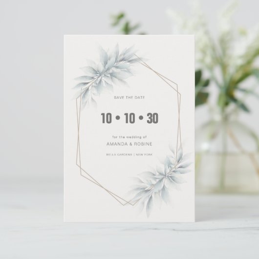 Elegante Foliage Modern Save The Date (Stehend Vorderseite)