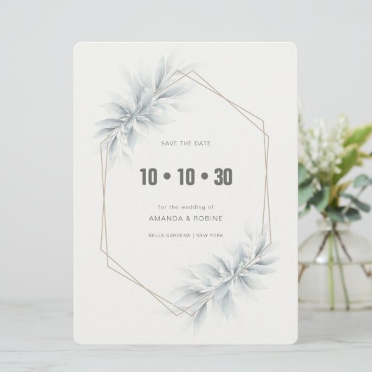 Elegante Foliage Modern Save The Date (Stehend Vorderseite)