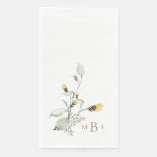 Elegante Foliage & Monogram Yellow Floral Wedding Serviette