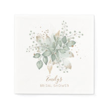 Elegante Foliage Sage Gold Wedding Name Napkins