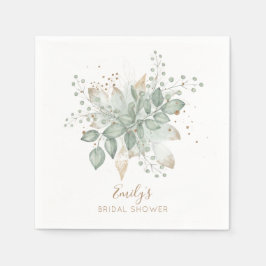 Elegante Foliage Sage Gold Wedding Name Napkins Serviette