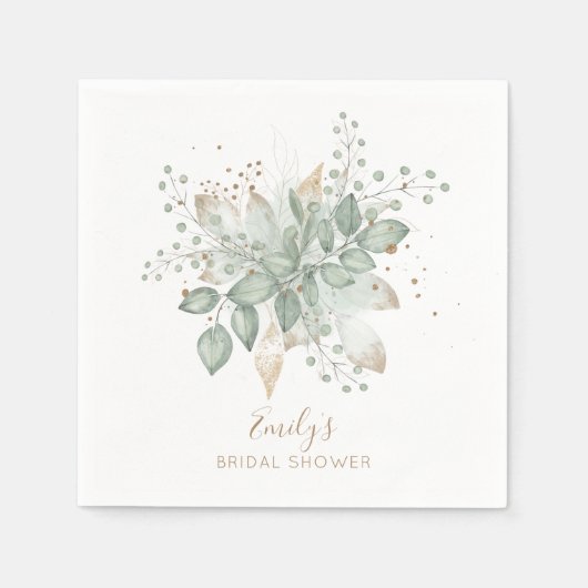 Elegante Foliage Sage Gold Wedding Name Napkins Serviette (Vorderseite)