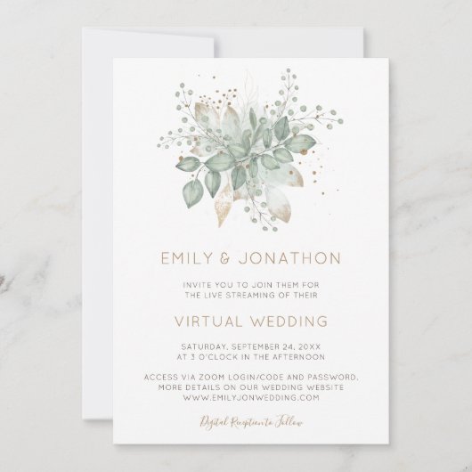 Elegante Foliage Sage Virtual Wedding Einladung (Vorderseite)