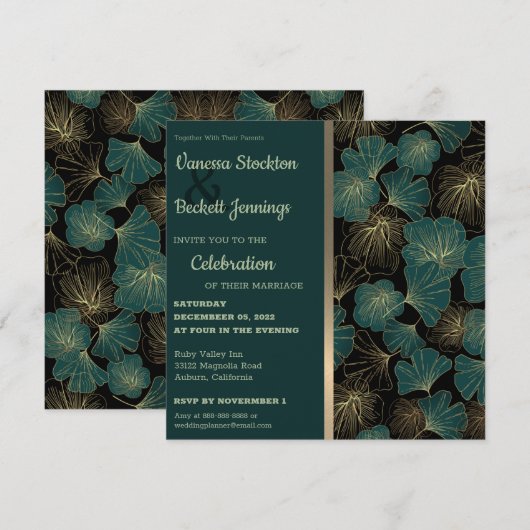 Elegante Foliage Wedding Einladung (Vorne/Hinten)
