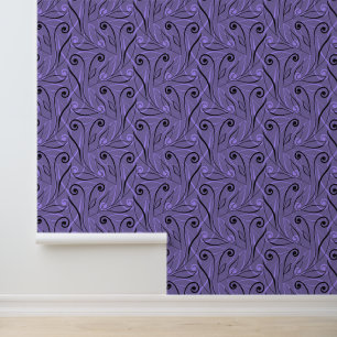 Elegante Foliage & Wirbel Chic Classy Black Lila Tapete
