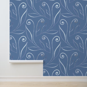Elegante Foliage & Wirbel Muster Dusty Blue Tapete
