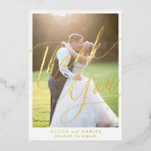 Elegante Folie Drehbuch Foto Hochzeit danke Karte (Vorderseite)