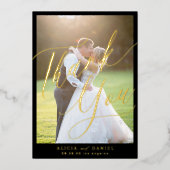 Elegante Folie Drehbuch Foto Hochzeit danke Karte (Vorderseite)