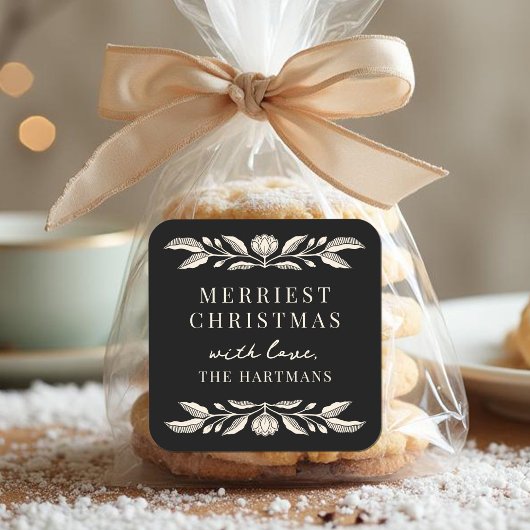 Elegante Folk Art Florenz Personalisierte Weihnach Quadratischer Aufkleber