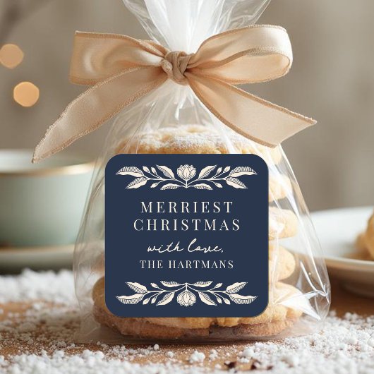 Elegante Folk Art Florenz Personalisierte Weihnach Quadratischer Aufkleber